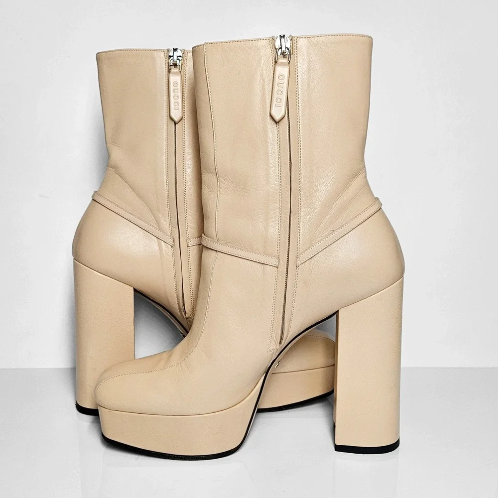 Gucci Skin Rose 627992 G Logo Tiarah Leather Platform Boots/Booties Size 38‎